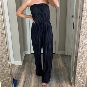 Black strapless pleated jumpsuit